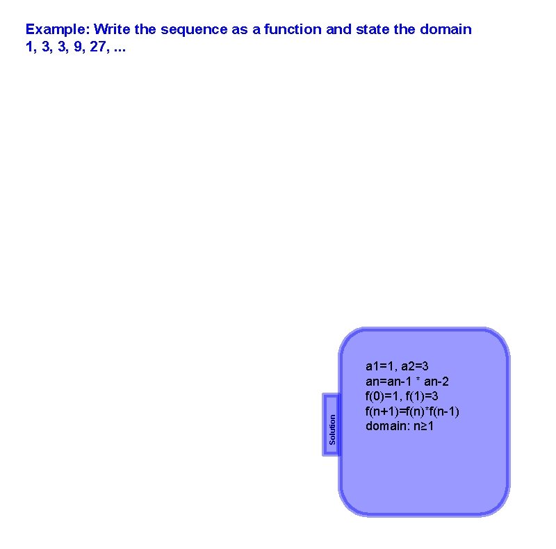 Solution Example: Write the sequence as a function and state the domain 1, 3,