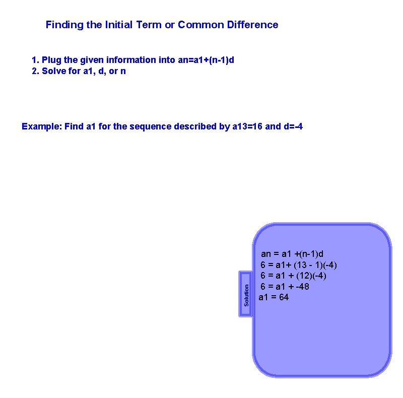 Finding the Initial Term or Common Difference 1. Plug the given information into an=a