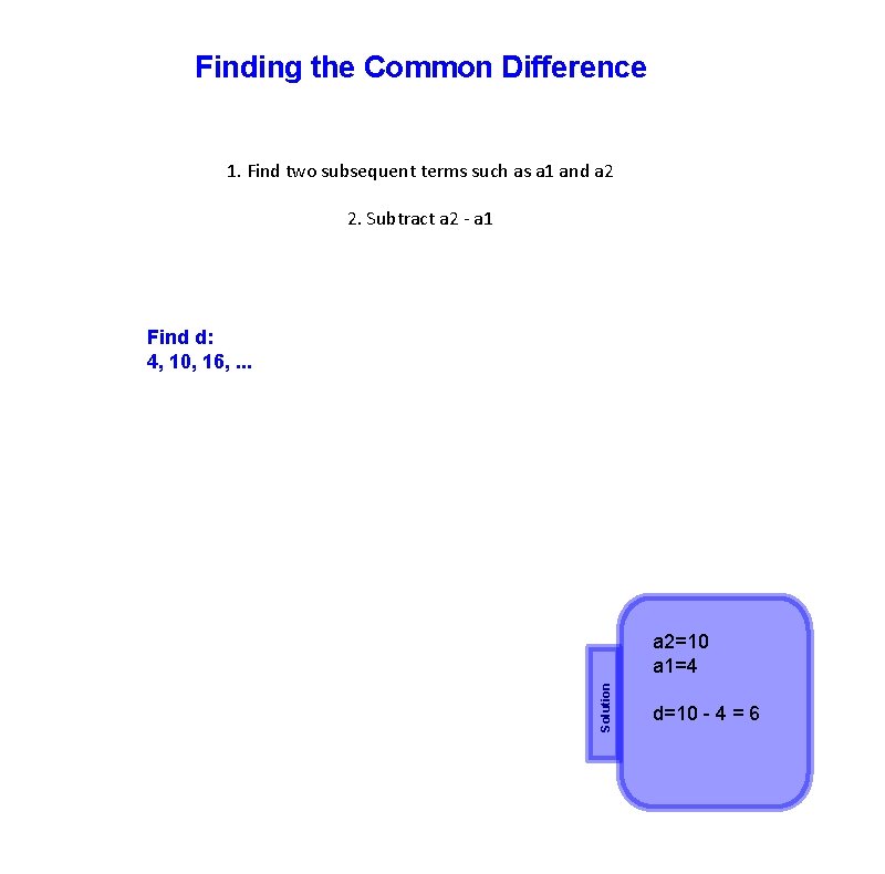 Finding the Common Difference 1. Find two subsequent terms such as a 1 and