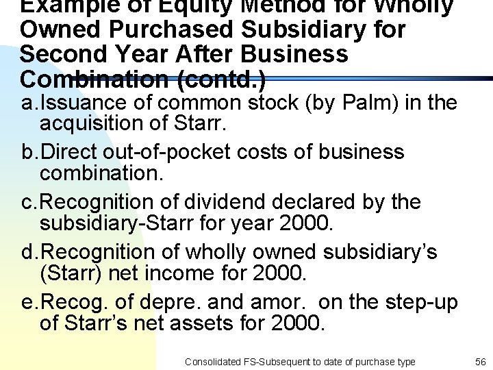 Example of Equity Method for Wholly Owned Purchased Subsidiary for Second Year After Business