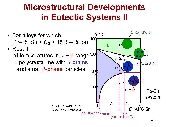 Microstructural Developments in Eutectic Systems II L: C 0 wt% Sn T(ºC) • For