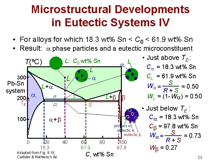 Microstructural Developments in Eutectic Systems IV • For alloys for which 18. 3 wt%