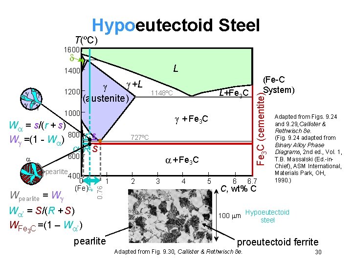 Hypoeutectoid Steel T(ºC) 1600 L +L 1200 (austenite) 1000 + Fe 3 C W