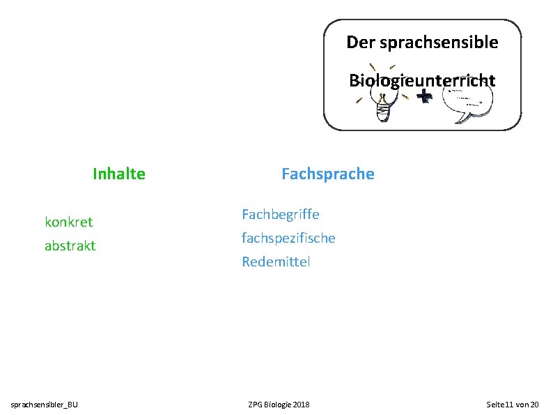 Der sprachsensible Biologieunterricht Inhalte konkret abstrakt sprachsensibler_BU Fachsprache Fachbegriffe fachspezifische Redemittel ZPG Biologie 2018