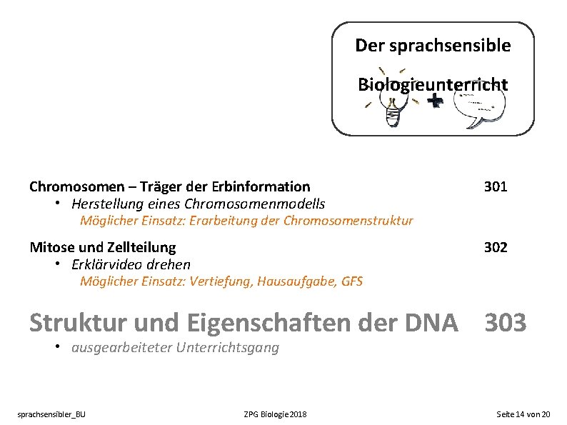 Der sprachsensible Biologieunterricht Chromosomen – Träger der Erbinformation • Herstellung eines Chromosomenmodells 301 Mitose