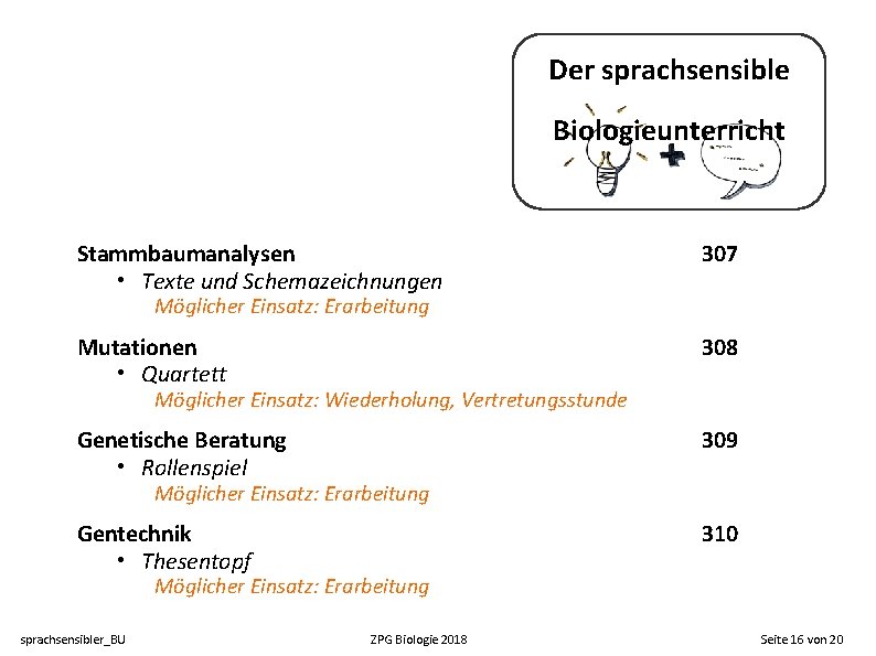 Der sprachsensible Biologieunterricht Stammbaumanalysen • Texte und Schemazeichnungen 307 Mutationen • Quartett 308 Genetische