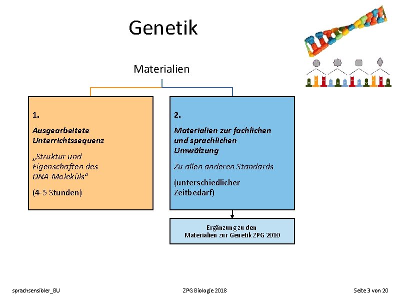 Genetik Materialien 1. 2. Ausgearbeitete Unterrichtssequenz Materialien zur fachlichen und sprachlichen Umwälzung „Struktur und