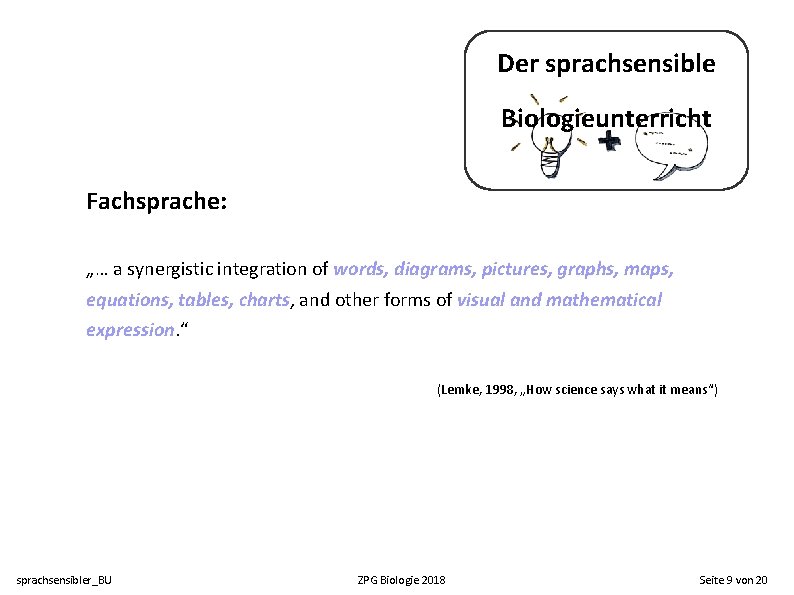 Der sprachsensible Biologieunterricht Fachsprache: „… a synergistic integration of words, diagrams, pictures, graphs, maps,