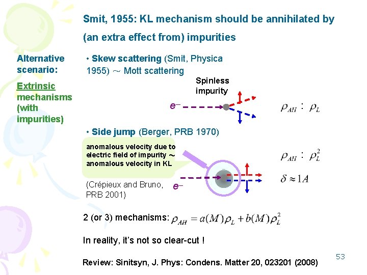 Smit, 1955: KL mechanism should be annihilated by (an extra effect from) impurities Alternative