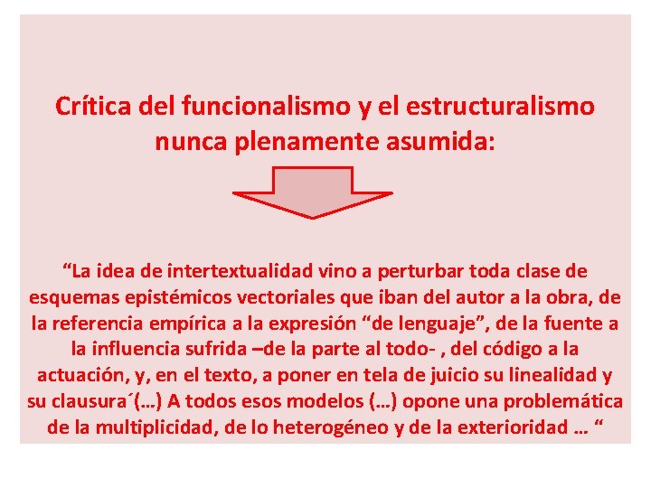 Crítica del funcionalismo y el estructuralismo nunca plenamente asumida: “La idea de intertextualidad vino