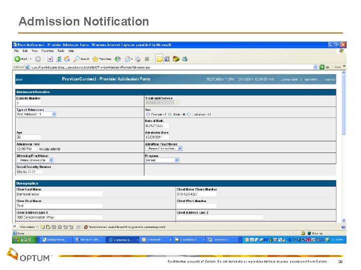 Admission Notification. Confidential property of Optum. Do not distribute or reproduce without express permission