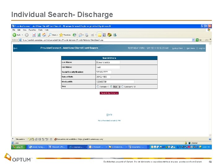 Individual Search- Discharge Confidential property of Optum. Do not distribute or reproduce without express