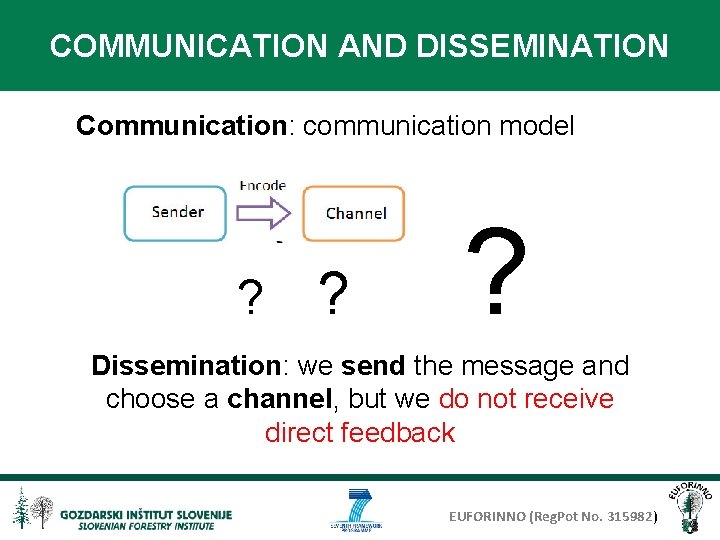 COMMUNICATION AND DISSEMINATION Communication: communication model ? ? ? Dissemination: we send the message