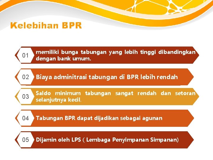 Kelebihan BPR 01 memiliki bunga tabungan yang lebih tinggi dibandingkan dengan bank umum. 02
