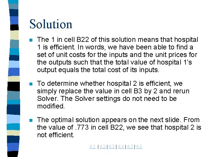 Solution n The 1 in cell B 22 of this solution means that hospital Solution n The 1 in cell B 22 of this solution means that hospital