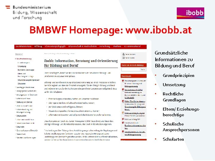 BMBWF Homepage: www. ibobb. at Grundsätzliche Informationen zu Bildung und Beruf • Grundprinzipien •