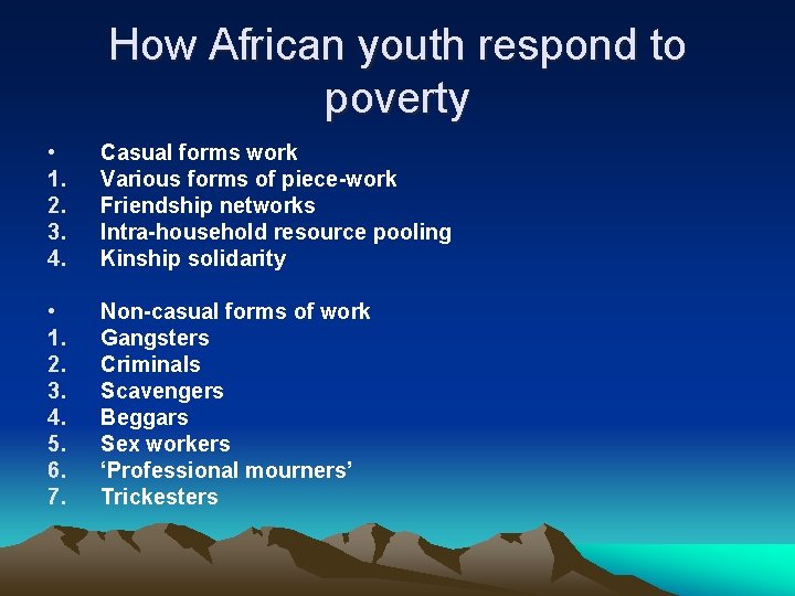 How African youth respond to poverty • 1. 2. 3. 4. Casual forms work