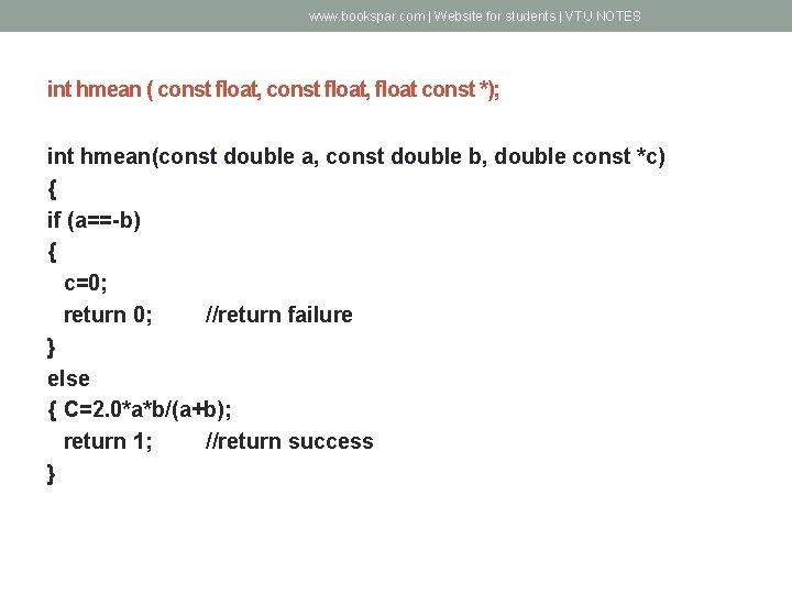 www. bookspar. com | Website for students | VTU NOTES int hmean ( const