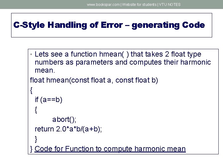 www. bookspar. com | Website for students | VTU NOTES C-Style Handling of Error