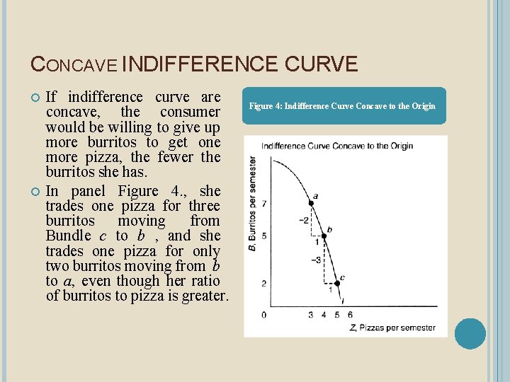 CONCAVE INDIFFERENCE CURVE If indifference curve are concave, the consumer would be willing to