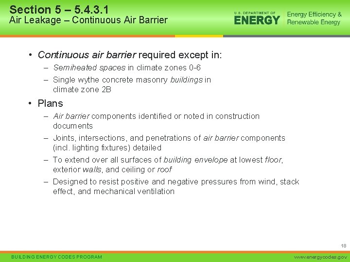 Section 5 – 5. 4. 3. 1 Air Leakage – Continuous Air Barrier •