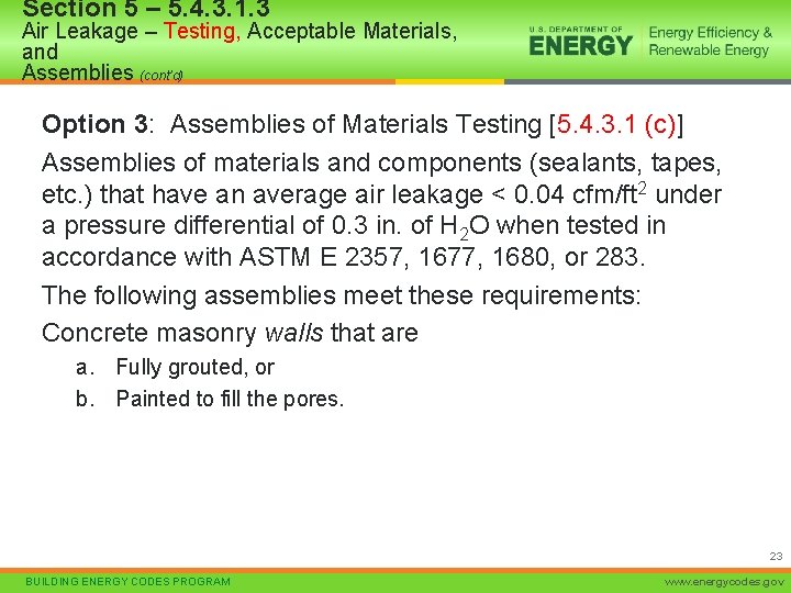 Section 5 – 5. 4. 3. 1. 3 Air Leakage – Testing, Acceptable Materials,