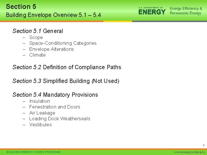Section 5 Building Envelope Overview 5. 1 – 5. 4 Section 5. 1 General
