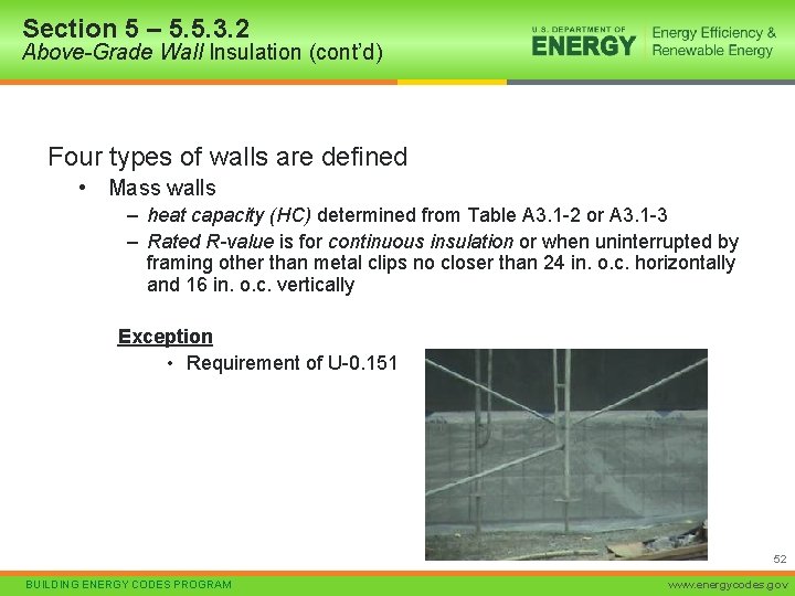 Section 5 – 5. 5. 3. 2 Above-Grade Wall Insulation (cont’d) Four types of