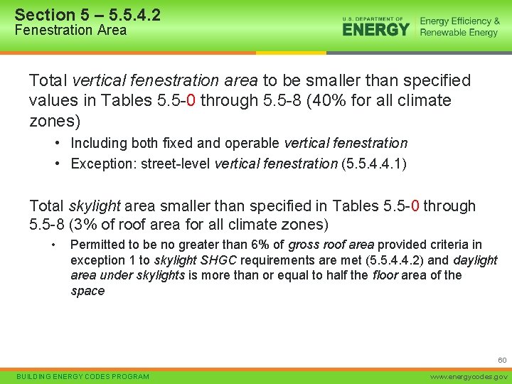 Section 5 – 5. 5. 4. 2 Fenestration Area Total vertical fenestration area to