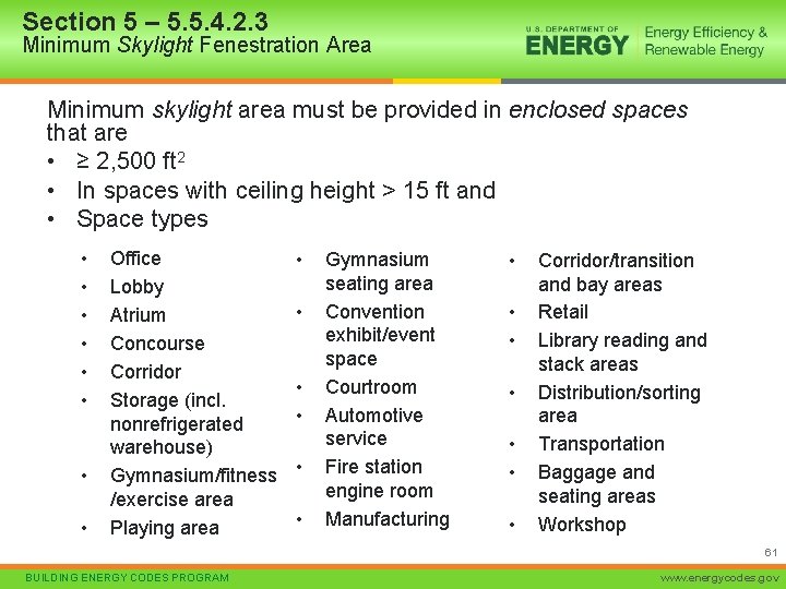 Section 5 – 5. 5. 4. 2. 3 Minimum Skylight Fenestration Area Minimum skylight