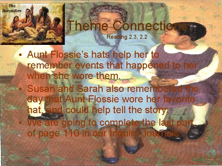 Theme Connections Reading 2. 3, 2. 2 • Aunt Flossie’s hats help her to