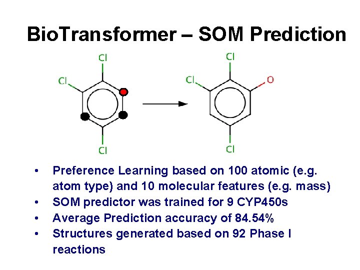 Bio. Transformer – SOM Prediction • • Preference Learning based on 100 atomic (e.