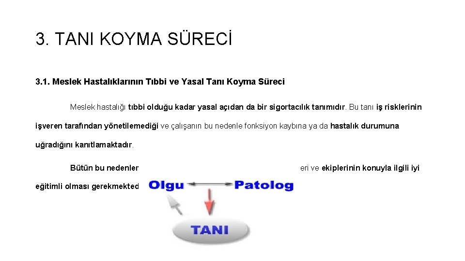 3. TANI KOYMA SÜRECİ 3. 1. Meslek Hastalıklarının Tıbbi ve Yasal Tanı Koyma Süreci