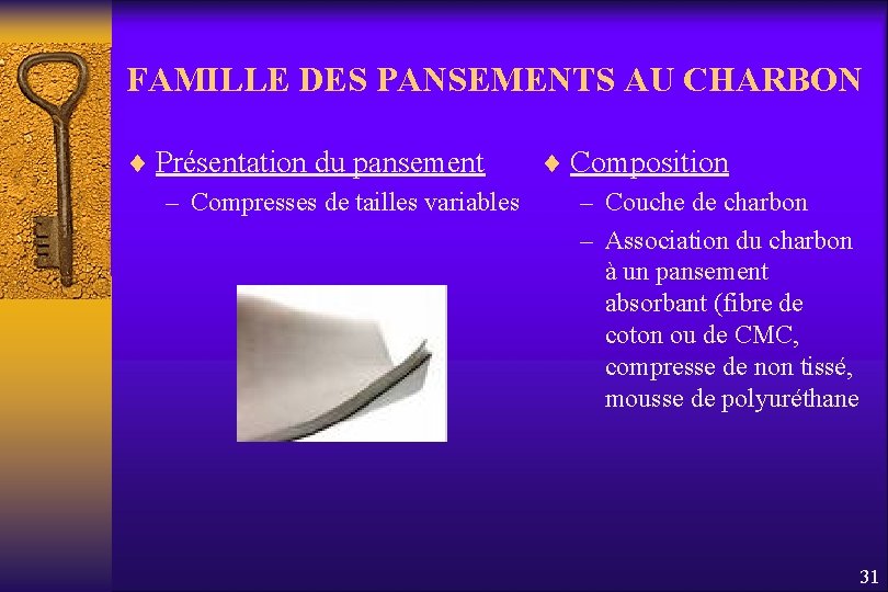 FAMILLE DES PANSEMENTS AU CHARBON ¨ Présentation du pansement ¨ Composition – Compresses de