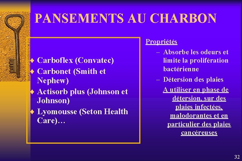 PANSEMENTS AU CHARBON ¨ Carboflex (Convatec) ¨ Carbonet (Smith et Nephew) ¨ Actisorb plus