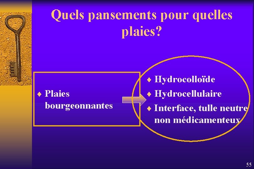 Quels pansements pour quelles plaies? ¨ Hydrocolloïde ¨ Plaies bourgeonnantes ¨ Hydrocellulaire ¨ Interface,