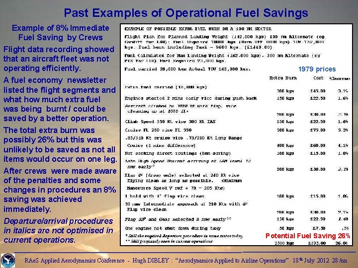 Past Examples of Operational Fuel Savings Example of 8% Immediate Fuel Saving by Crews