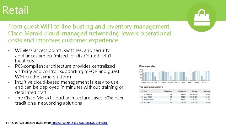 Retail From guest Wi. Fi to line busting and inventory management, Cisco Meraki cloud-managed Retail From guest Wi. Fi to line busting and inventory management, Cisco Meraki cloud-managed
