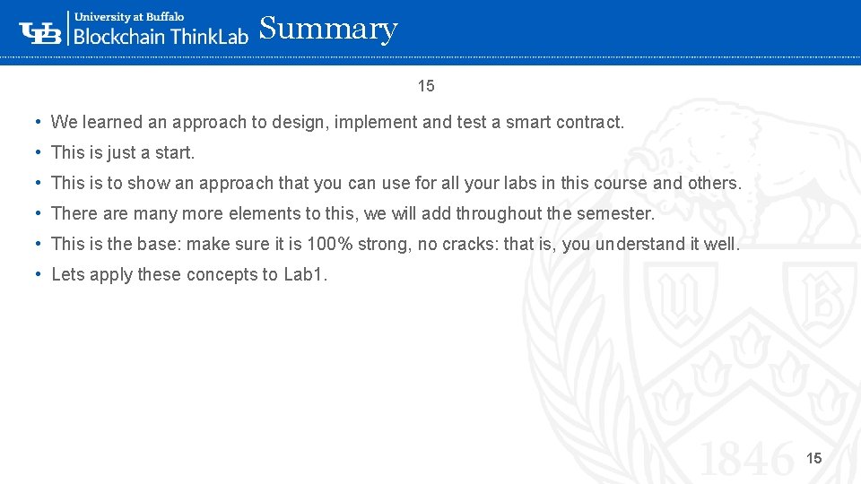 Summary 15 • We learned an approach to design, implement and test a smart