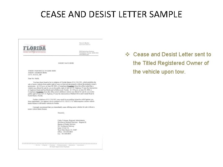CEASE AND DESIST LETTER SAMPLE v Cease and Desist Letter sent to the Titled