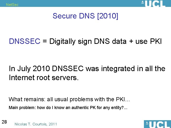 Net. Secure DNS [2010] DNSSEC = Digitally sign DNS data + use PKI In