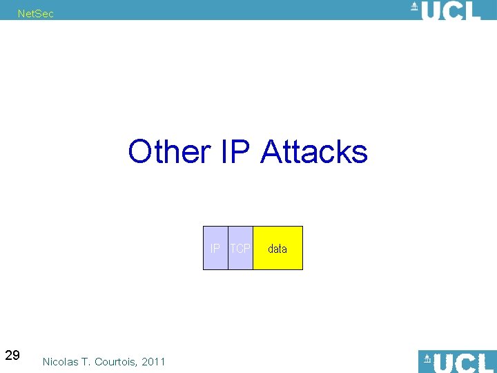 Net. Sec Other IP Attacks IP TCP 29 Nicolas T. Courtois, 2011 data 
