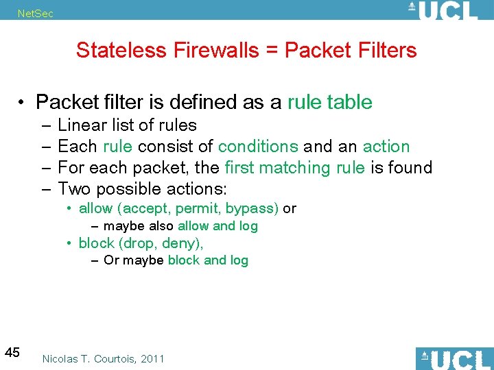Net. Sec Stateless Firewalls = Packet Filters • Packet filter is defined as a