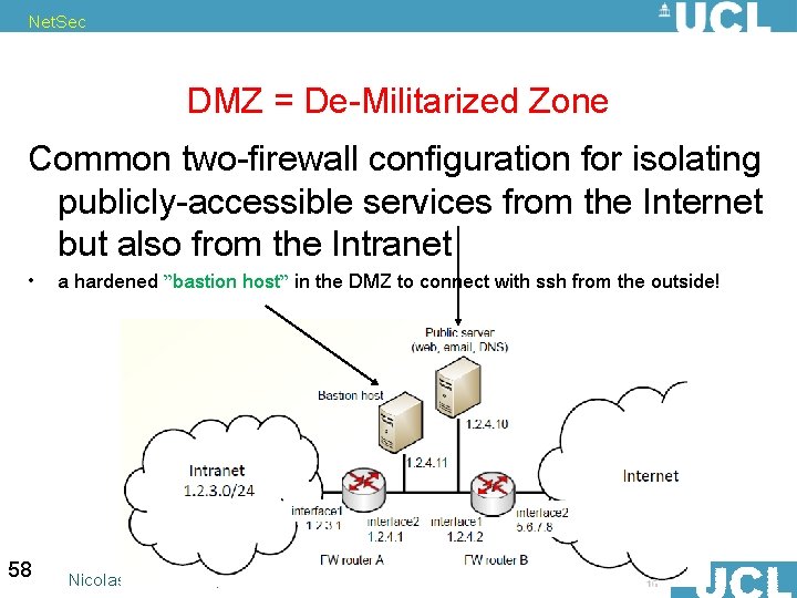 Net. Sec DMZ = De-Militarized Zone Common two-firewall configuration for isolating publicly-accessible services from