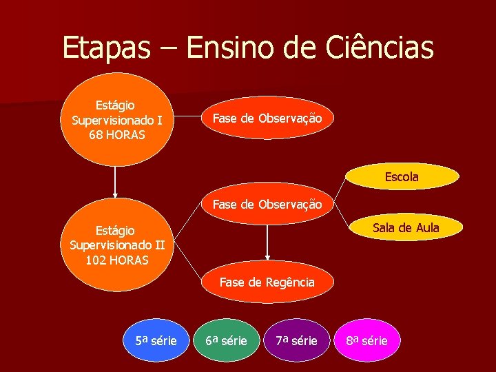 Etapas – Ensino de Ciências Estágio Supervisionado I 68 HORAS Fase de Observação Escola