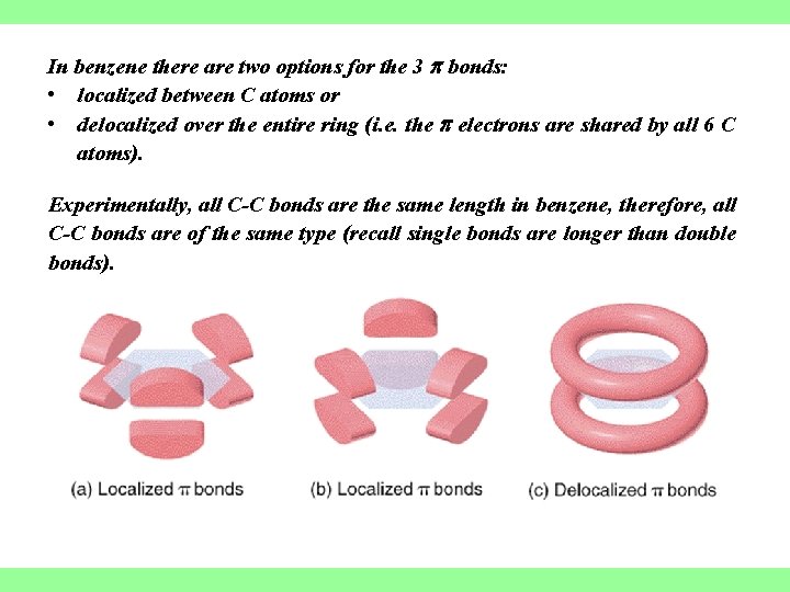 In benzene there are two options for the 3 bonds: • localized between C