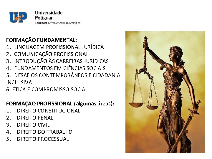 FORMAÇÃO FUNDAMENTAL: 1. LINGUAGEM PROFISSIONAL JURÍDICA 2. COMUNICAÇÃO PROFISSIONAL 3. INTRODUÇÃO ÀS CARREIRAS JURÍDICAS