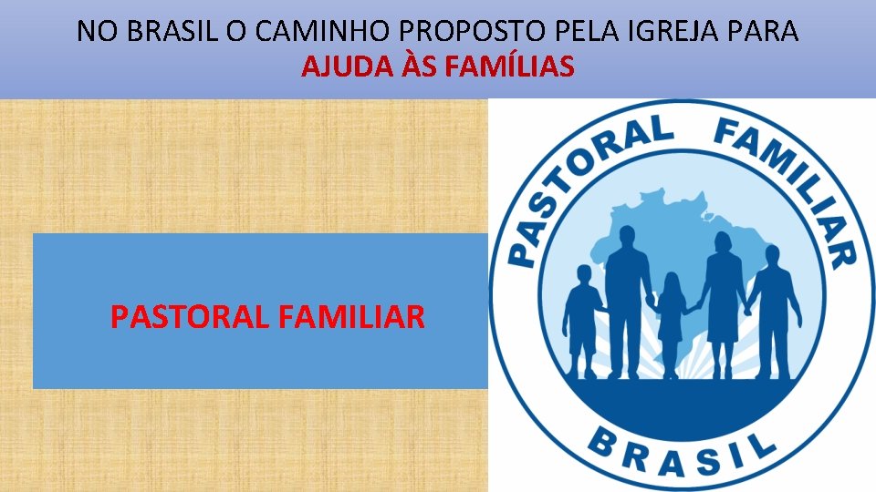 NO BRASIL O CAMINHO PROPOSTO PELA IGREJA PARA AJUDA ÀS FAMÍLIAS PASTORAL FAMILIAR 
