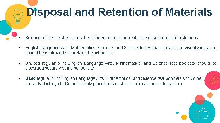 Disposal and Retention of Materials § Science reference sheets may be retained at the