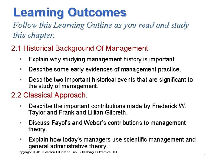Learning Outcomes Follow this Learning Outline as you read and study this chapter. 2.